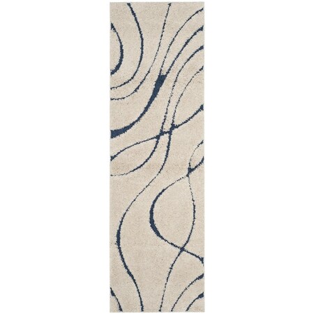Safavieh 2 ft. 3 in. x 11 ft. Shag Power Loomed Runner Area Rug; Cream & Blue SG471-1165-211